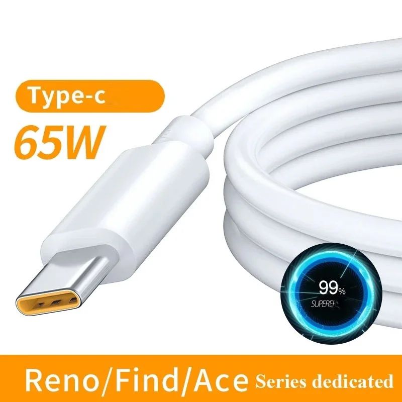Original Super Vooc 6.5A 65W USB Type C Fast Charge Cable for OPPO Realme OnePlus Samsung Mi Infinix, Super Fast Dart Cord