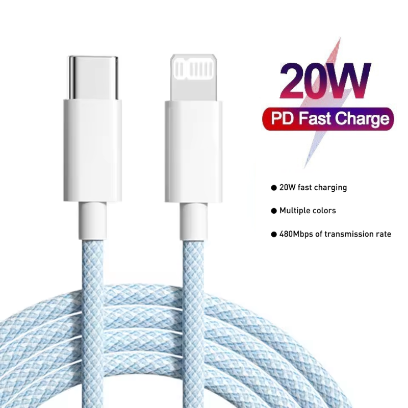 20W PD C to Lightning Fast Braided Colorful Charging Cable Compatible with all Type C to Lightning Mobiles